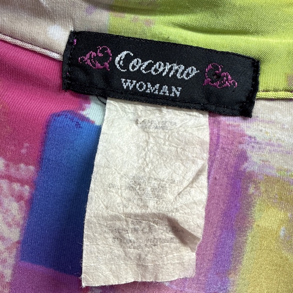 Cocomo Women's Top Blouse Size XL Pink Yellow Artsy 3/4 Sleeve Pullover Slinky - Picture 3 of 7